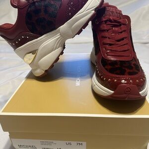 Michael Kors Burgundy and Animal Print Sneakers